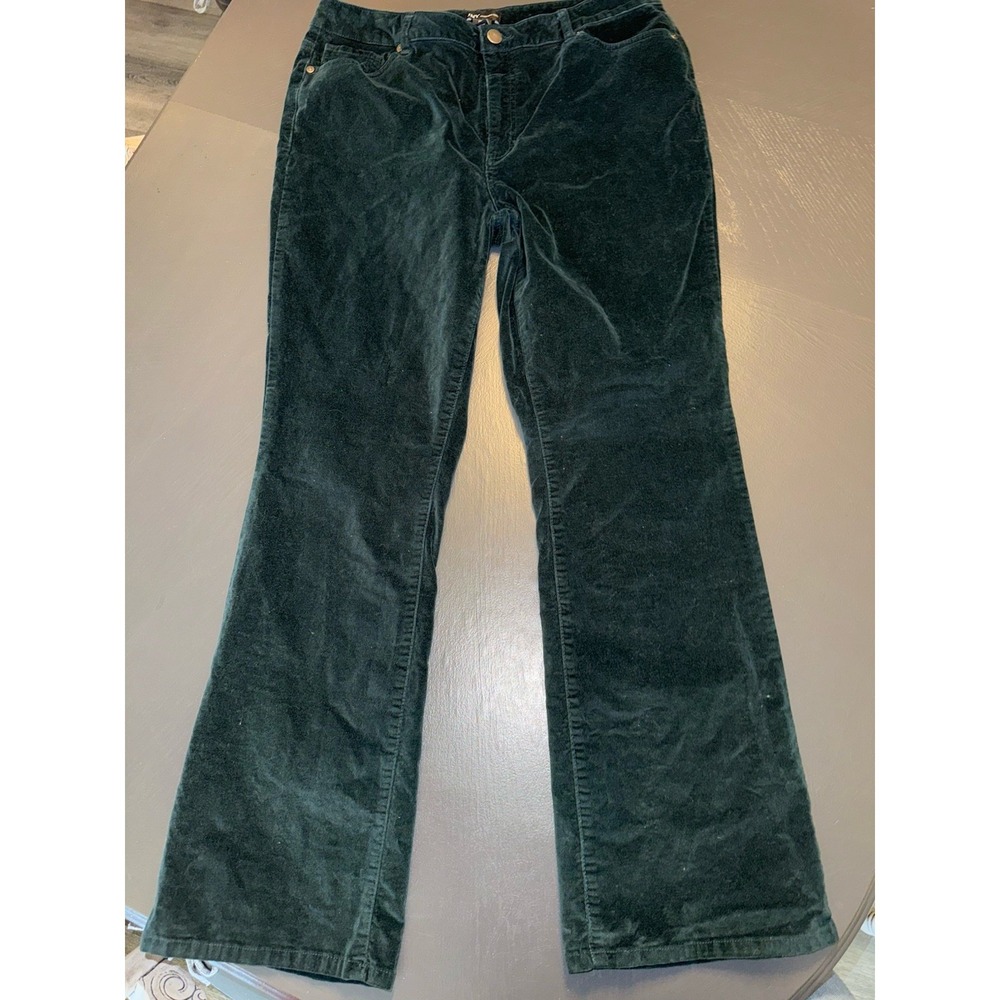 JNY Velvet Flare Leg High Waist Pants Jeans Size 16 Emerald Hippy Festival Fun